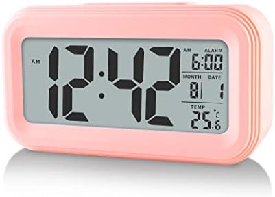 YUANRANER Digital Alarm Clock with Indoor Temperature, Battery Operated,Snooze Model,12\/24H Display for Bedrooms Heavy Sleepers Kids Travel Bathroom Desk Smart Clock, Pink