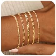 adoyi Gold Bracelets for Women, 14K Gold Plated Stackable Bracelet Stack Set Adjustable Charm Paperclip Chain Cuban Link Layered Waterproof Jewelry Sets Gifts for Womens 6.0\/6.8\/7.2"