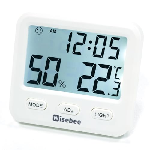 Wisebee Digital Indoor Hygrometer Thermometer, 2.9" Backlit Temperature Humidity Sensor Monitor for Baby Rooms, Home, Office, 1 Pack (White)