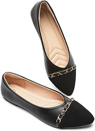 BABUDOG Women's Black Flats Shoes,White Dress Shoes for Women,Crimping Faux Suede Ballet Flats Comfortable