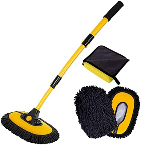 BMLEI Car Wash Brush with Long Handle, Microfiber Towels Car Wash Kit Cleaning Supplies, Car Wash Mop Mitt with 2 Replacement Head , Extension Pole Car Brush Cleaning Kit for Cars Trucks