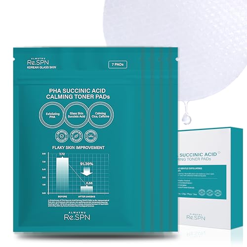 Re.SPN PHA Succinic Acid Calming Toner Pads \u2013 Daily Exfoliating, Hydrating and Soothing with CICA, Caffeine, Non-comedogenic, Vegan, Glass Skin, K-Beauty (35 Count, Travel Kit)