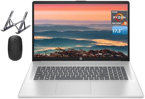 HP 17 Laptop, 17.3" FHD Display, 32GB RAM, 1TB SSD, AMD Ryzen 5 Processor(Beats i7-1165G7, Up to 4.3GHz), Webcam, Numeric Keypad, Long Battery Life, Windows 11 Home, Alpacatec Accessories, Silver
