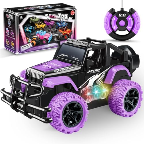 Bloolilies Rc Car, 1:20 Scale Remote Control Car for Girls with Colorful 3D Lights Off Road Rc Monster Truck Toy Vehicles for Kids Boys Toddlers 3 4 5 6 7 8-12 Years Old Birthday Gift, Purple