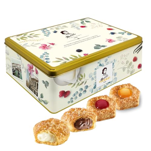 Pasticceria Matilde Vicenzi 5 O'Clock Tea Time Cookie Assortment Gift Tin - Butter Pastries, Chocolate &amp; Vanilla Filled Gourmet Cookies - Bakery Snacks Made in Italy for Gifting - 13.76oz (390