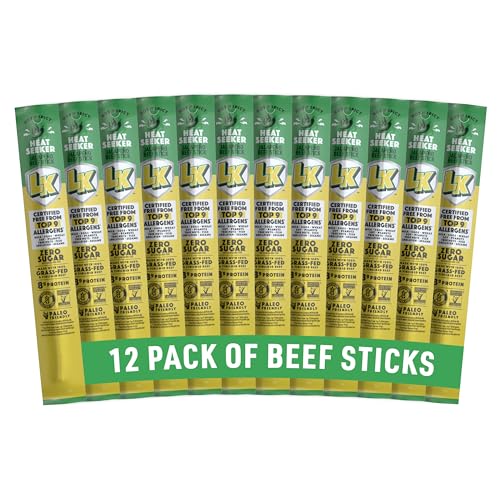 Lorissa's Kitchen Premium Grass-Fed &amp; Finished Beef Jerky Snack Sticks 12-Pack: Jalapeno Flavor, 8g Protein, Certified Free from Top 9 Allergens, Gluten-Free, Non-GMO, Zero Sugar, Keto, Paleo