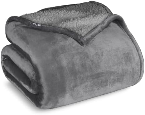 Bare Home Sherpa Fleece Blanket - Throw\/Travel Size - Blanket for Bed, Sofa, and Couch - Warm &amp; Lightweight - Fluffy &amp; Soft - Reversible (Throw\/Travel, Grey with Grey Sherpa)