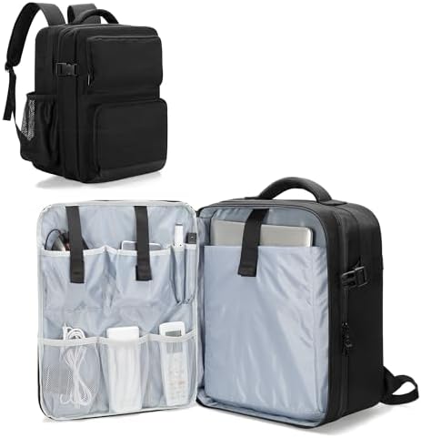 LUXJA Projector Backpack with 15.6 Inch Laptop Sleeve, Projector Bag with 2 Large Compartments (Compatible with Most Major Projectors), Black