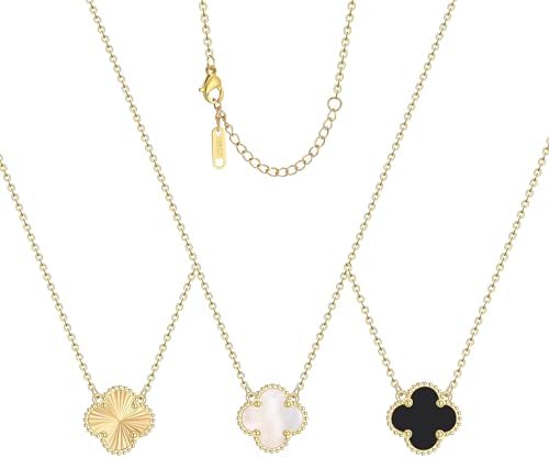 AIPPK Clover Pendant Necklace Set for Women 18K Gold Plated Four Leaf Clover Necklace Lucky Simple Jewelry Gifts for Women 3Pcs