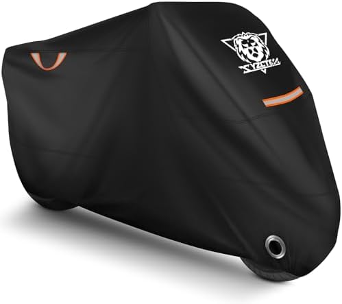 XYZCTEM Motorcycle Cover Waterproof Outdoor All Season Protection Motorcycle Storage Night Reflective Handles with Lock-Holes Storage Bag Fits up to 87" Motorcycle Vehicle Covers