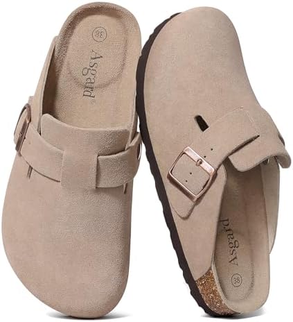 Asgard Women's Suede Clogs Leather Mules Arch Support Potato Shoes with Comfort Cork Footbed