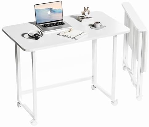 Serxis Folding Desk,Not Require Assembly,Small Foldable Desk 31.5" for Small Spaces,Space Saving Computer Table Writing Workstation for Home Office,White