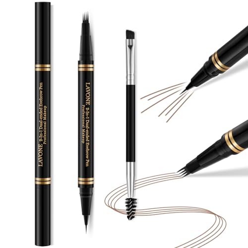 Eyebrow Pen,2-in-1 Waterproof Eyebrow Pencil with 4 Tip Microblading Brow Pen and Ultra-Precise Brow Pencil,with Dual-ended Eyebrow Brush,Eyebrow Makeup for Natural Looking - Soft Brown
