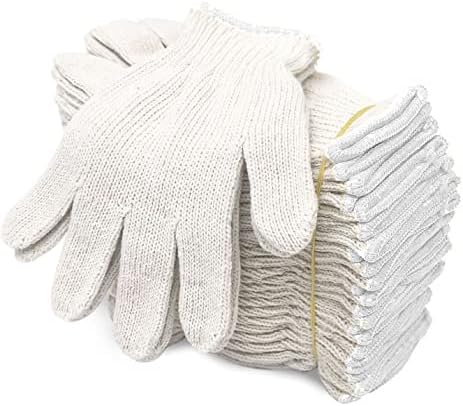 Evridwear Cotton Polyester String Knit Shell Safety Protection Work Gloves for Painter Mechanic Industrial Warehouse Gardening Construction Men &amp; Women 12 Pairs, no Dots, Large Size