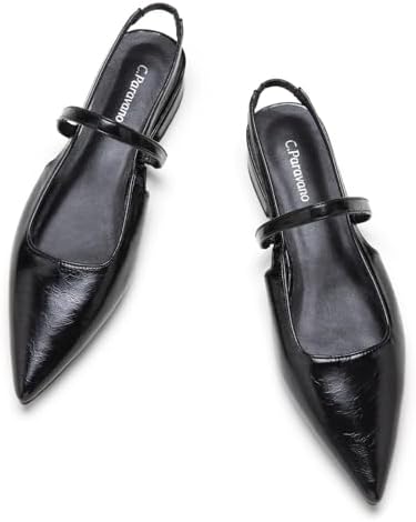 C.Paravano Women's Slingback Flats &amp; Heels - Pointed Toe, Ankle Strap, Comfortable Leather Dress Shoes