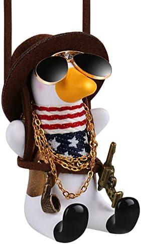 Cool Swinging Duck Car Hanging Ornament,Flying Duck with Sunglasses and Necklace, Cute Car Interior Rear View Mirror Decoration and Rear View Mirrior Hanging Accessories Gift for Men Women Teens