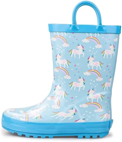 Hbxooxts Toddler Rain Boots Waterproof Rubber Kids Rain Boots for Girls and Boys with Fun Patterns and Easy-On Handles