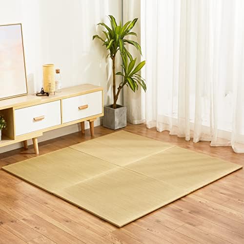 SAN MOTA Japanese Tatami Mattress,100% Rush Grass Tatami Mat 64"x64"x0.5", Living Room Non-Slip Design Tatami, Game Mat and Yoga Mat, Free Combination Without Edge (4 Piece Set)