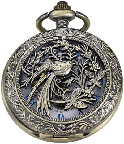 Tiong Bronze Single Opening Eagle Design Mechanical Pocket Watch, Men's Mechanical Movement Roman Digital Dial Pocket Watch