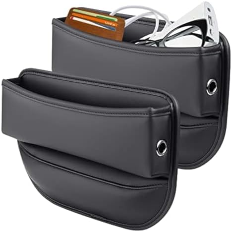 Elegananccy 2 Pack Car Seat Gap Filler Organizer, Adjustable Leather Car Seat Storage Box for Phones, Glasses, Keys, Cards (Black)