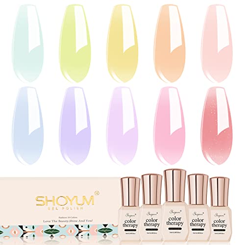 SHOYUM Jelly Pastel Gel Nail Polish Set 10Pcs Candy Colors Collection,Translucent Spring Summer nail gel polish Manicure at Home DIY Easter Mother's Day Gifts