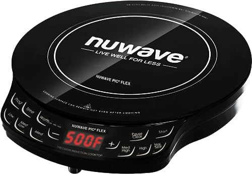 Nuwave Flex Precision Induction Cooktop, 10.25\u201D Shatter-Proof Ceramic Glass, 6.5\u201D Heating Coil, 45 Temps from 100°F to 500°F, 3 Wattage Settings 600, 900 &amp; 1300 Watts, Black