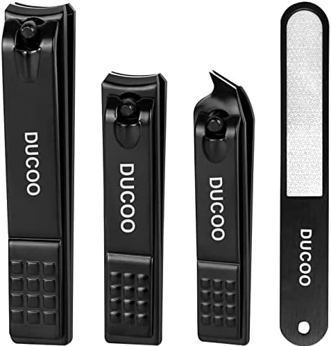 DUCOO Nail Clipper Set, 4 PCS Ultra Sharp Nail Clippers for Men, Women, Adults Toenail Fingernail Clippers, Stainless Steel Nail Cutter &amp; File, Black