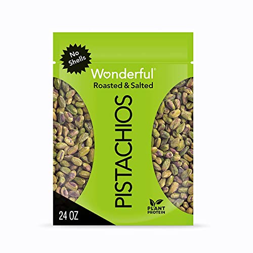 Wonderful Pistachios No Shells, Roasted &amp; Salted Nuts, 24 Ounce Resealable Bag, Protein Snacks, Gluten Free, Healthy Snack