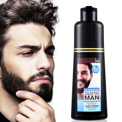 Men's Mustache &amp; Beard Dye for Gray Hair Coverage - Natural Black Color in 5 Minutes, Easy Application Shampoo for Facial Hair 200ml