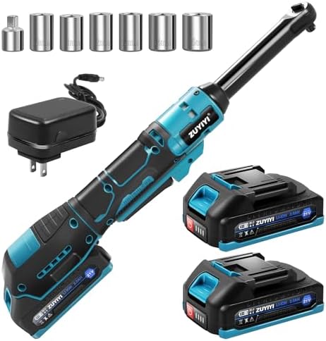 ZUYIYI 3\/8" Cordless Electric Ratchet Wrench Set, 66Ft-lbs 6.3" Extended Long Neck Ratchet Wrench, 400RPM 21V Power Torque Ratchets, 2x 2.0Ah Batteries &amp; Charger, 6 Sockets, 1\/4" Ada