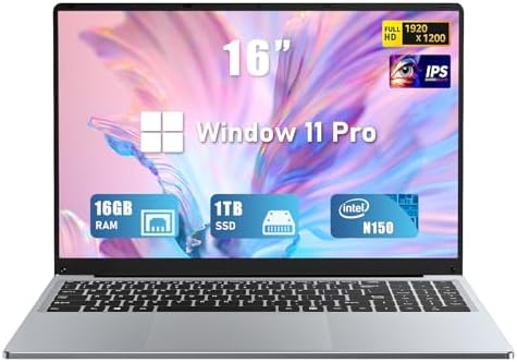 CHIFUYOU 2025 16 Inch Laptop Computer, N150 (4C\/4T, Max 3.6GHz) Gaming Laptop,16GB DDR4 1TB SSD,WiFi 5,BT4.2,1920x1200(16:10) IPS, Backlit Keyboard,6Hrs Battery,Mini HDMI\/USB-C*3 - Gray