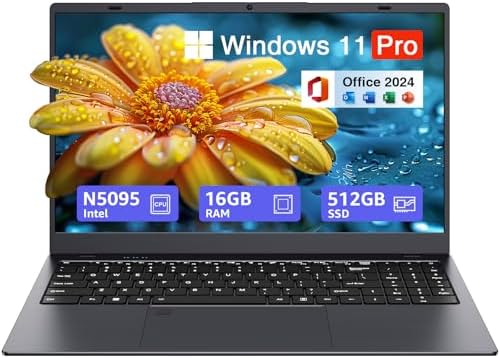 UOWAMOU 15.6-inch Windows 11 Laptop, 16GB RAM, 512GB SSD, FHD IPS Display Laptop Computer, Intel N5095 Quad Core, 2.4\/5G WiFi, BT4.2 Backlit and Fingerprint, Lightweight and Portable