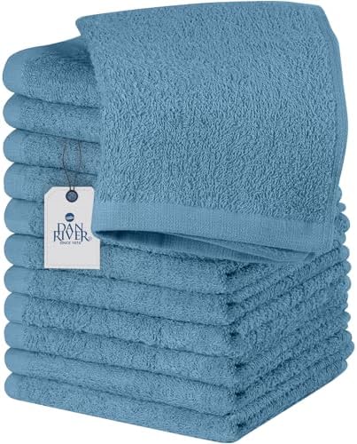 Dan River Washcloths - 12 Pack, 12x12 Inches, 400 GSM, Medium Blue, 100% Cotton, Soft &amp; Highly Absorbent Wash Cloths for Face and Body, Perfect for Bathroom, Makeup Removal, and Everyday Use