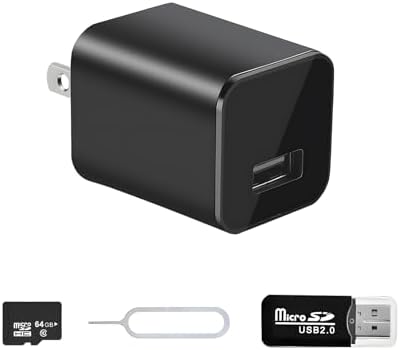 NJINALW Charger Camera - 1080P Small Camera with Motion Detection - Nanny Cam for Home Indoor Security - 64GB Micro SD Card Included-No WiFi