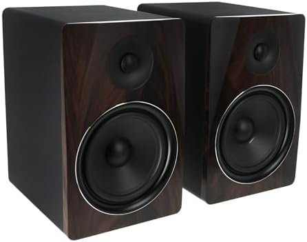 Rockville APM8D 8" 500W Active Powered Studio Monitor Speakers (Pair) - Dark Wood, Bi-Amplified, Neodymium Silk Dome Tweeter, Class D Amplifier, USB Input, XLR\/RCA, Volume &amp; Bass\/Treble Cont