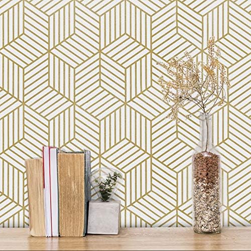 MelunMer Geometric Peel and Stick Wallpaper Gold 118In L 17.7In W Self Adhesive Removable Wallpaper for Bedroom\/Bathroom Waterproof Modern Contact Paper for Cabinets Gold Contact Paper Shelf Liner