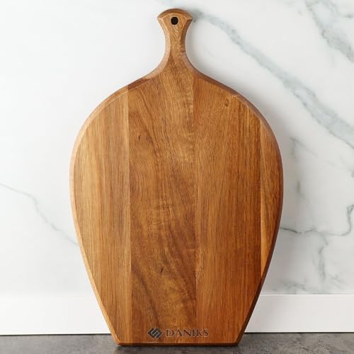 Daniks 100% Natural Acacia Wood Cutting Board 14x9\u201D \u2013 Extra Thick, Heavy Duty Wooden Chopping Board for Kitchen &amp; Serving \u2013 Perfect for Fruits, Vegetables, Meat, and Bread \u2013 BP