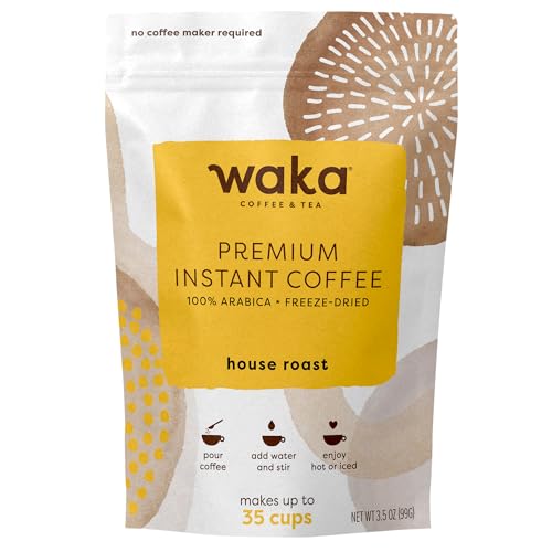 Waka Premium Instant Coffee Pouch \u2014 100% Arabica Freeze Dried Beans \u2014 For Hot or Iced Coffee (3.5 Ounces, House Roast)