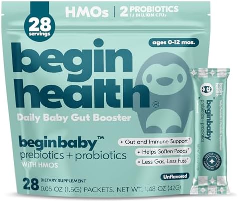 Begin Health BeginBaby Prebiotics and Probiotics for Infants 0-12 Months  Baby Formula Prebiotic + Probiotic Powder with 2'-FL HMO's &amp; B. Infantis for Optimal Digestion  28-Packs - Unflavo