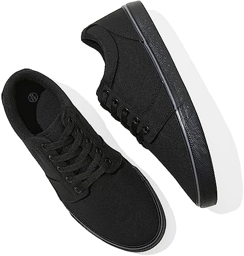BENPAO Mens White Casual Shoes All Black Fashion Sneakers for Men Low Top Lace Up Canvas Shoes