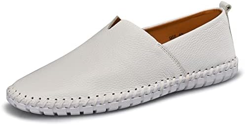 LUODENGLANG Men's Genuine Leather Loafer Shoes Slip On Soft Breathable Handmade Stitching Fashion Casual Shoes Lightweight Driving Dress Shoe