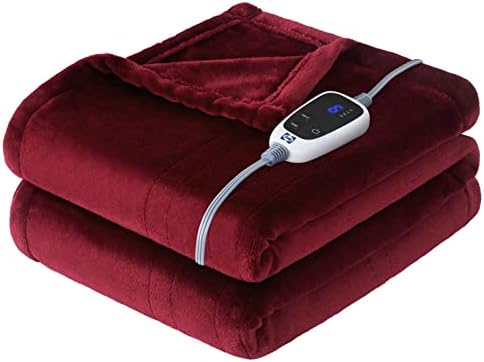 Sealy Heated Blanket Throw, Soft Flannel Electric Blanket with 6 Heat Settings &amp; 2-10 Hour Auto Shut Off, Fast Heating with ETL Certificated Machine Washable, 50x60 Inch, Burgundy