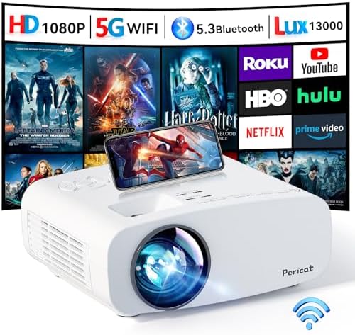 Projector with WiFi and Bluetooth, Pericat 4K Supported Native 1080P Projector, Portable Movie Outdoor Projector for Home Theater, Mini Projector Compatible with PC, HDMI, USB, TV Stick, PS5