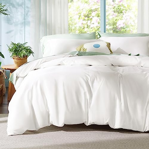 Bedsure Cooling Duvet Cover King Size - Moisture Wicking and Silky Eucalyptus Lyocell Cotton Hybrid Comforter Cover Set for Hot Sleeper - GentleSoft™ and Breathable, Cooling Bedding Set, Ivory White