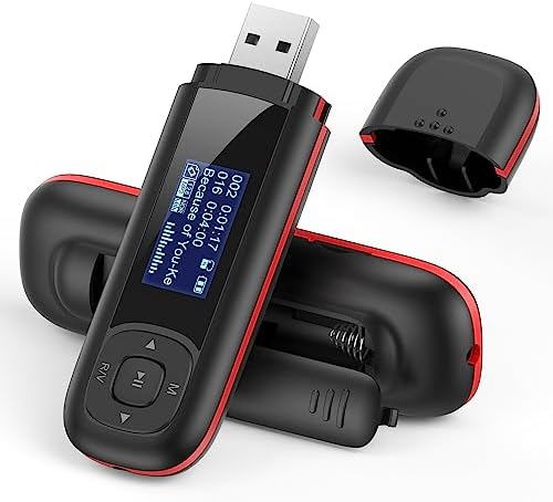 AGPTEK U3 USB stick MP3 player, 40GB music player supports replaceable AAA battery, recording, FM radio, expandable up to 128GB