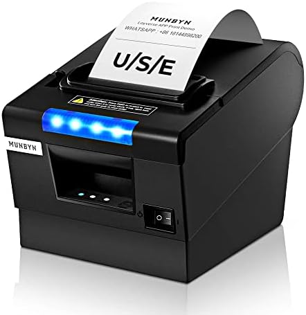 MUNBYN Receipt Printer P068, 3 1\/8" 80mm Direct Thermal Printer, POS Printer with Auto Cutter - Receipt Printer with USB Serial Ethernet Windows Driver ESC\/POS Support Cash Drawer