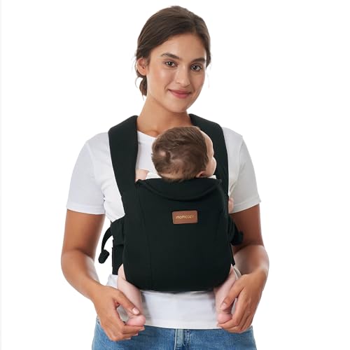 Momcozy Newborn Carrier WeeSnug- Lightweight and Cozy Comfort for 7-25 lbs, Ergonomic Cross-Back Support, Effortless to Put On, Hands-Free Baby Carrier with Lumbar Support, Black