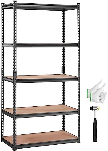 VEVOR Storage Shelving Unit, 5-Tier Adjustable, 2000 lbs Capacity, Heavy Duty Garage Shelves Metal Organizer Utility Rack, Black, 36" L x 18" W x 72" H for Kitchen Pantry Basement Bathroom