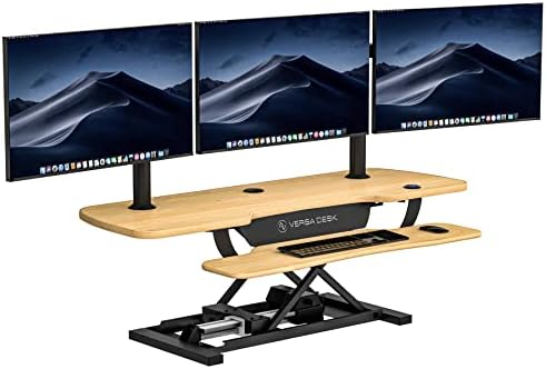 VERSADESK® PowerPro™ 48" Electric Desktop Riser, 48 Inch Sit to Stand Height Adjustable Desk Converter, Keyboard Tray, USB Charging Port, Holds 80 lbs, 48" x 24", Maple