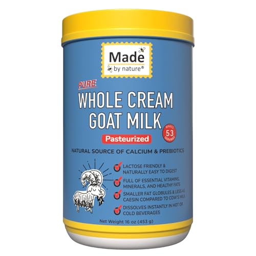 Made by Nature Pure Whole Cream Goat Milk Powder - 16 oz - Lactose Friendly, Easy Digestion, Calcium, Prebiotics, Essential Nutrients, healthy instant creamer, baking, 53 servings
